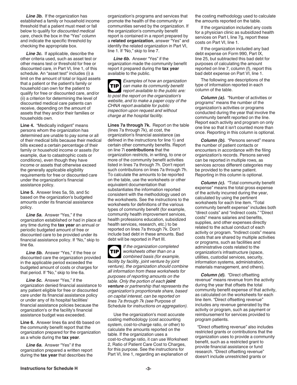 Instructions for IRS Form 990 Schedule H Hospitals, Page 3