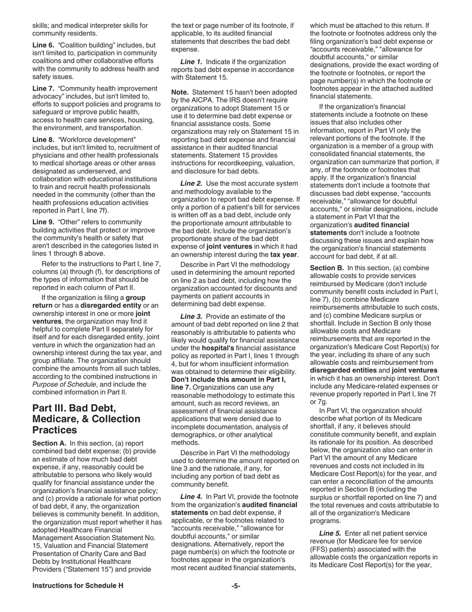 Instructions for IRS Form 990 Schedule H Hospitals, Page 5