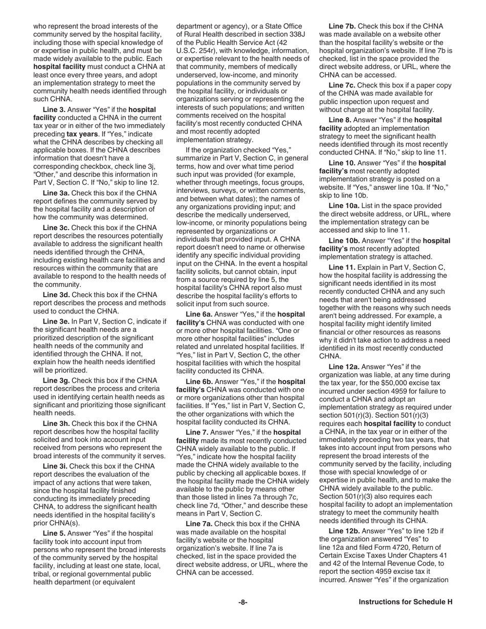 Instructions for IRS Form 990 Schedule H Hospitals, Page 8