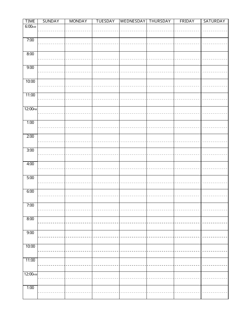 Weekly-Hourly Study Schedule Template, Page 1