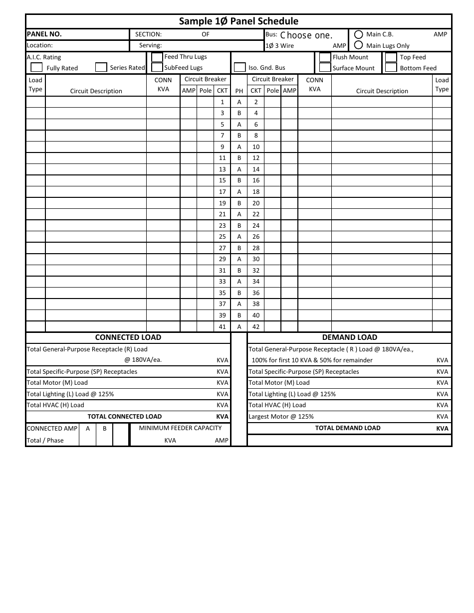 Sample Panel Schedule Template, Page 1