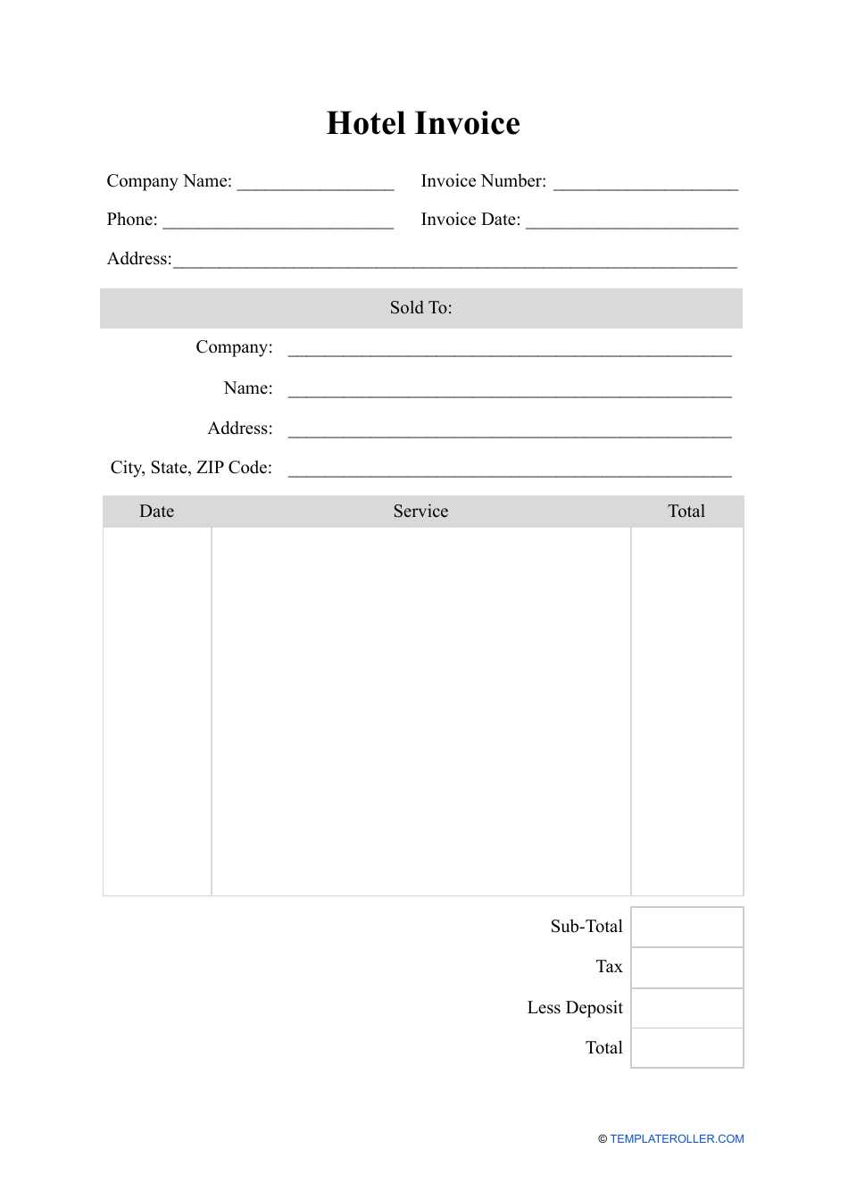 Hotel Invoice Template, Page 1