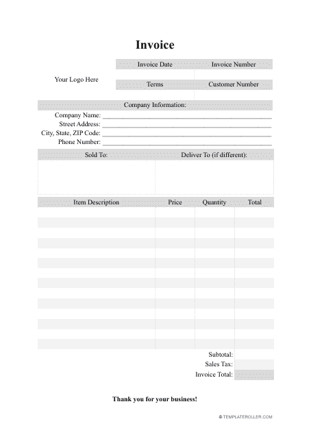 Blank Invoice Template - Portrait