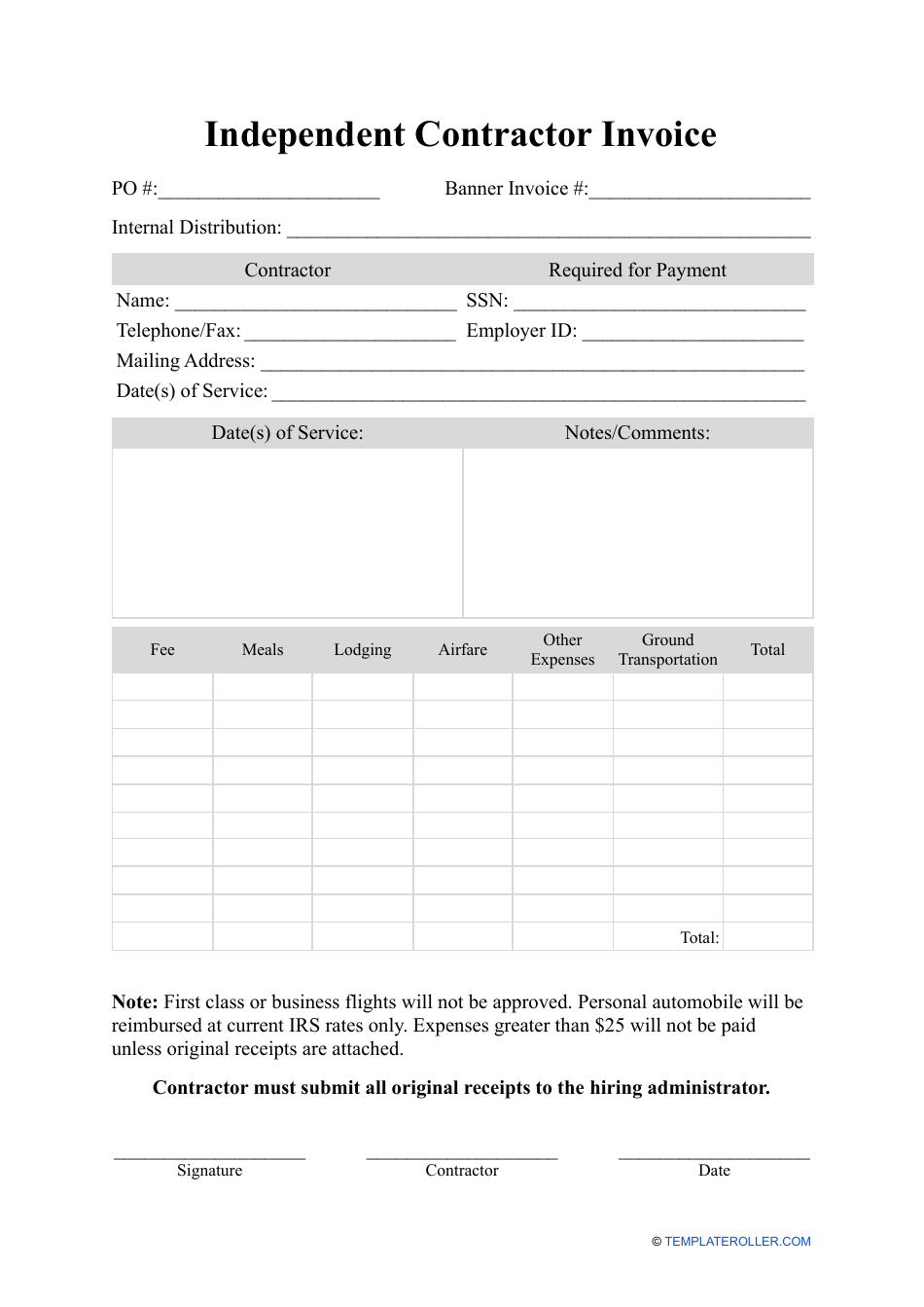 Independent Contractor Invoice Template Fill Out Sign Online And Download PDF Templateroller