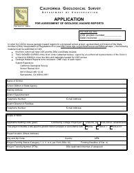 Document preview: Form CGS1A Application for Assessment of Geologic Hazard Reports - California