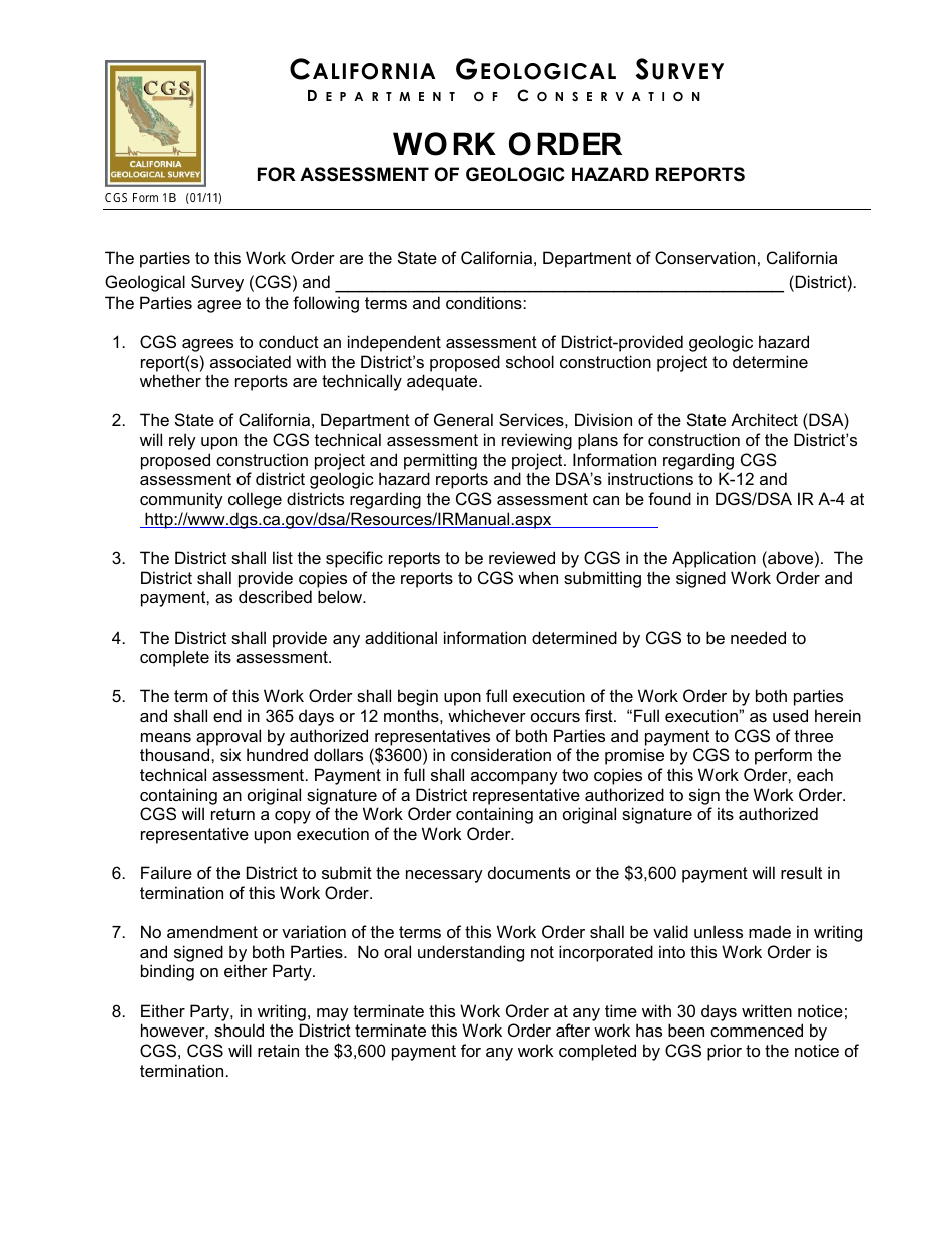 Form CGS1A Application for Assessment of Geologic Hazard Reports - California, Page 3