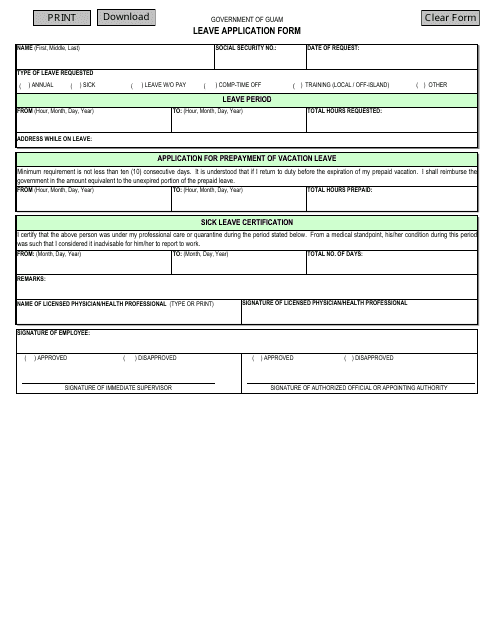 "Leave Application Form" - Guam Download Pdf