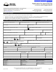 &quot;Application for Horse Racing Licence and Registration&quot; - British Columbia, Canada