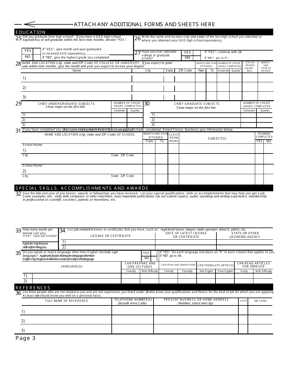Form SF-171 Application for Federal Employment, Page 3