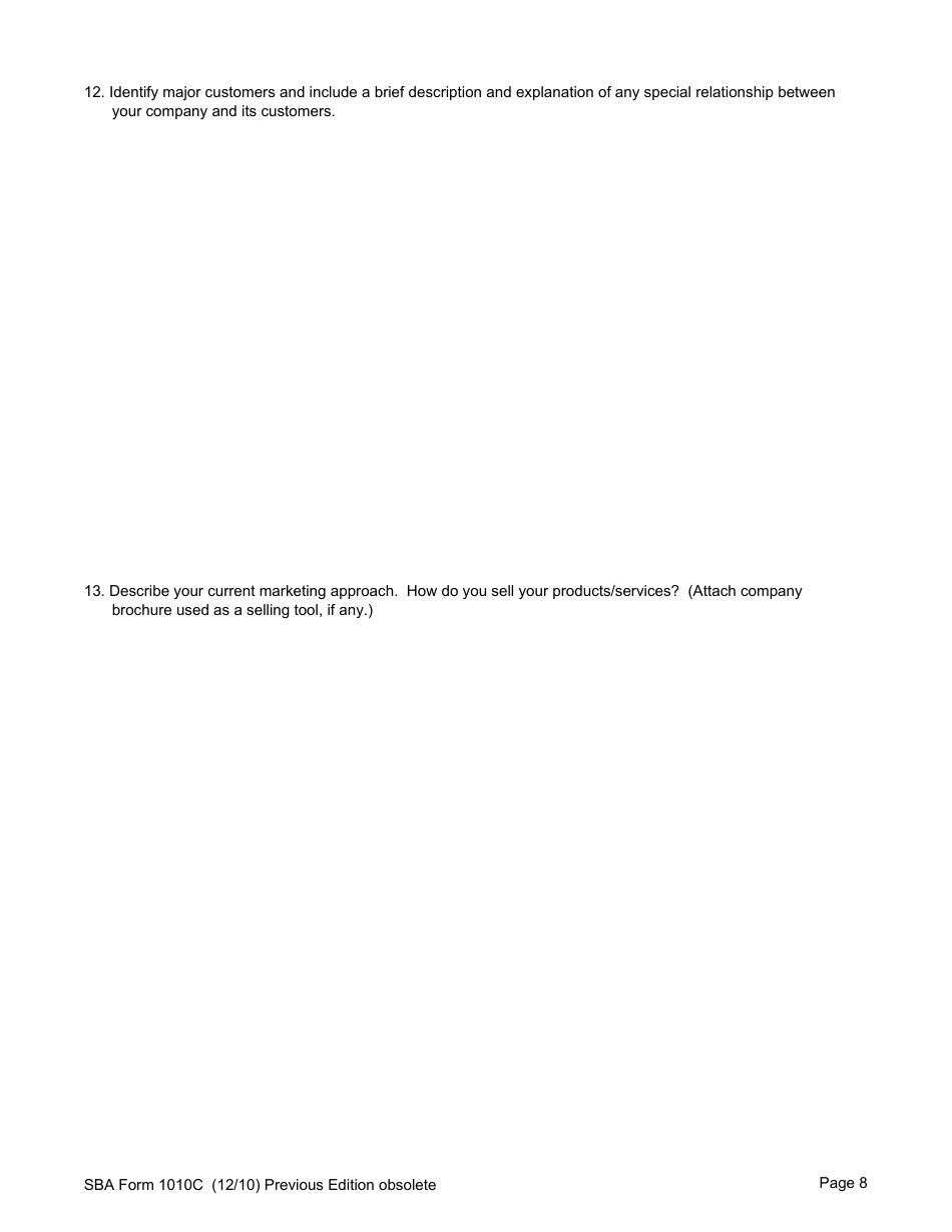 SBA Form 1010C U.S. Small Business Administration 8(A) Business Plan, Page 10