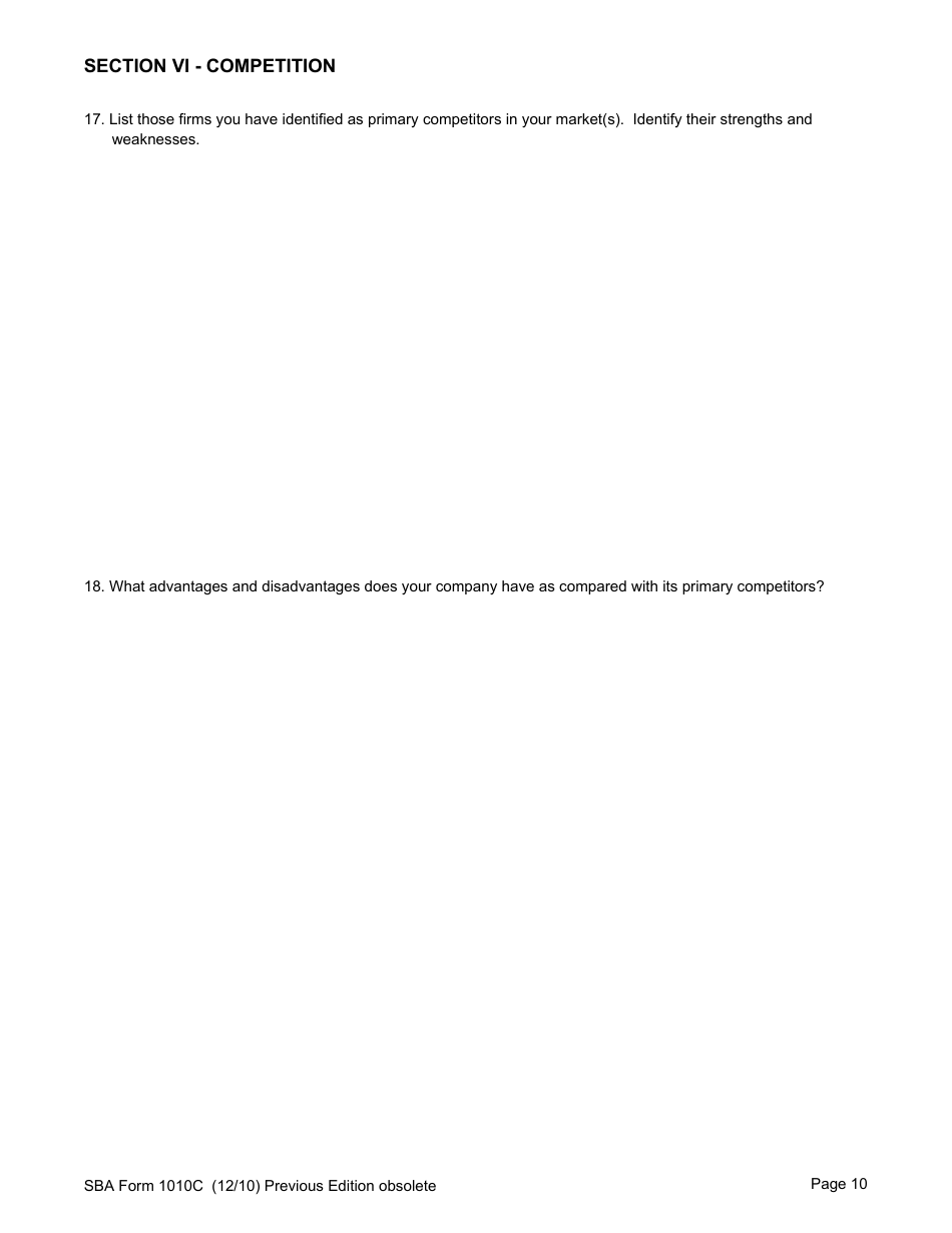 SBA Form 1010C U.S. Small Business Administration 8(A) Business Plan, Page 12