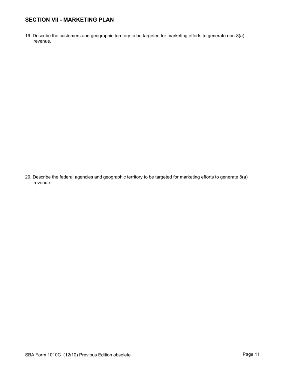 SBA Form 1010C U.S. Small Business Administration 8(A) Business Plan, Page 13