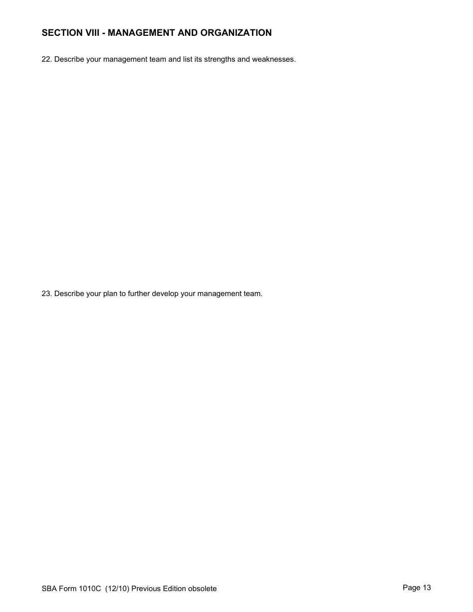 SBA Form 1010C U.S. Small Business Administration 8(A) Business Plan, Page 15