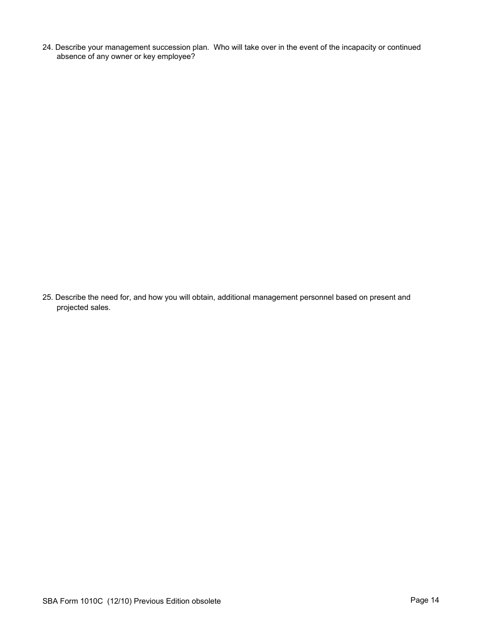 SBA Form 1010C U.S. Small Business Administration 8(A) Business Plan, Page 16