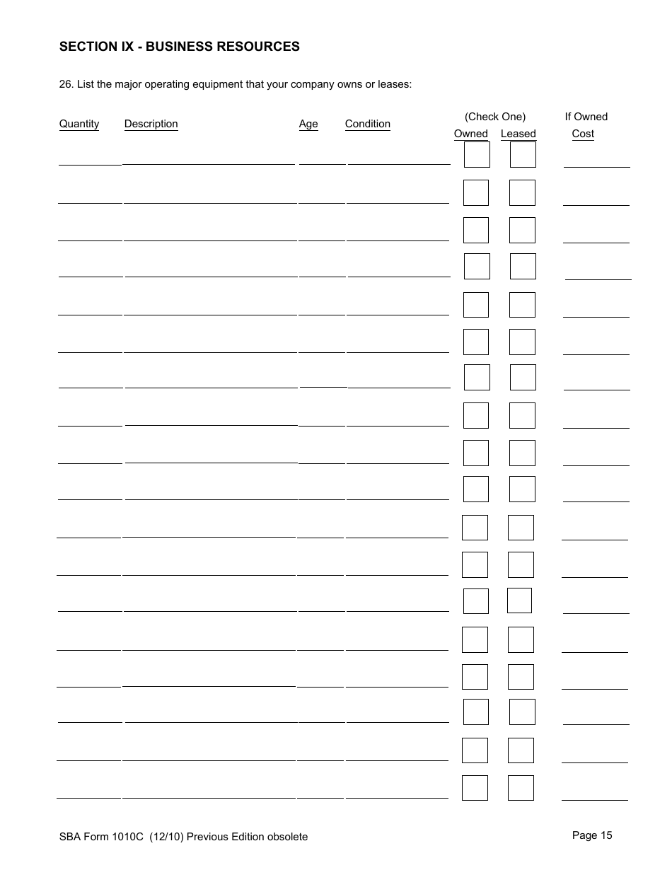 SBA Form 1010C U.S. Small Business Administration 8(A) Business Plan, Page 17