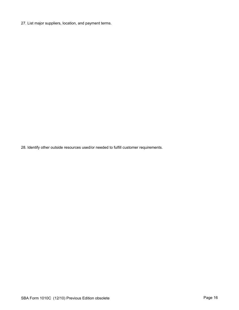 SBA Form 1010C U.S. Small Business Administration 8(A) Business Plan, Page 18