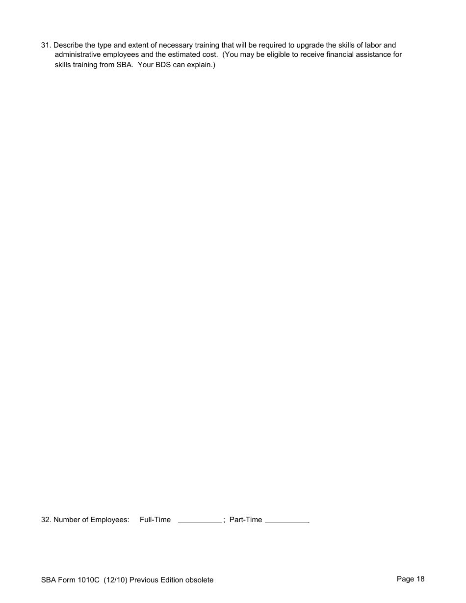 SBA Form 1010C U.S. Small Business Administration 8(A) Business Plan, Page 20