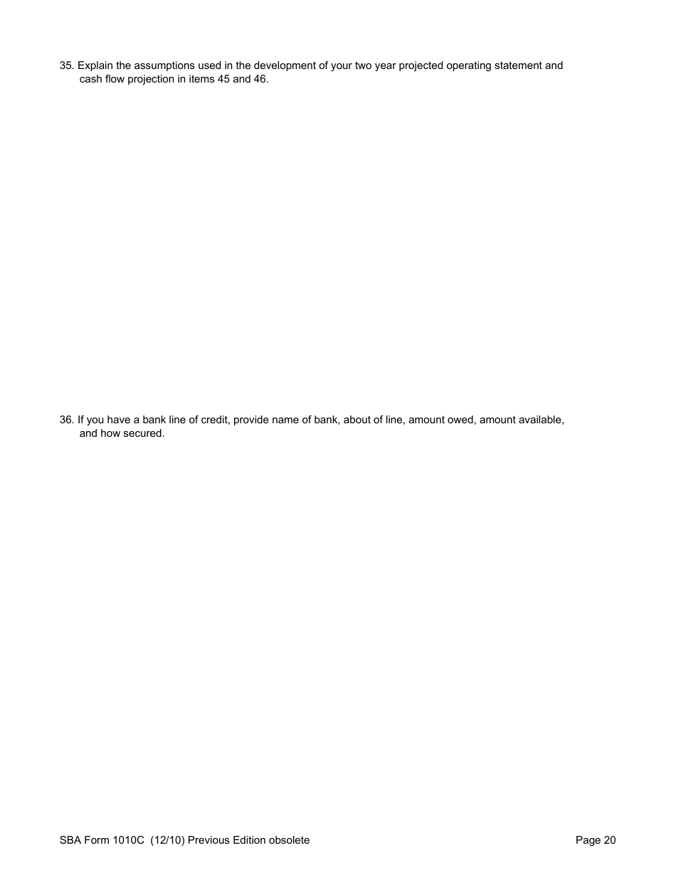 SBA Form 1010C U.S. Small Business Administration 8(A) Business Plan, Page 22