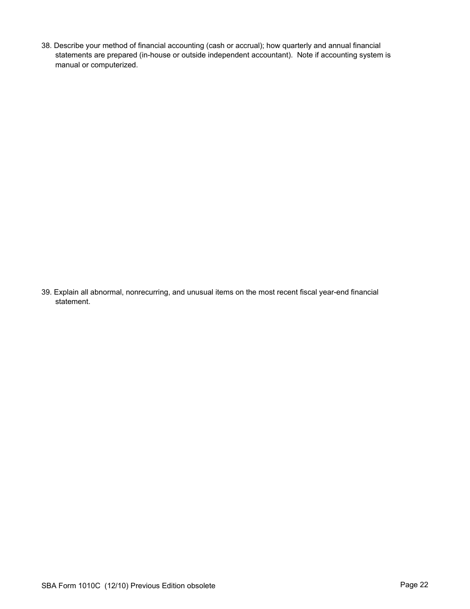 SBA Form 1010C U.S. Small Business Administration 8(A) Business Plan, Page 24