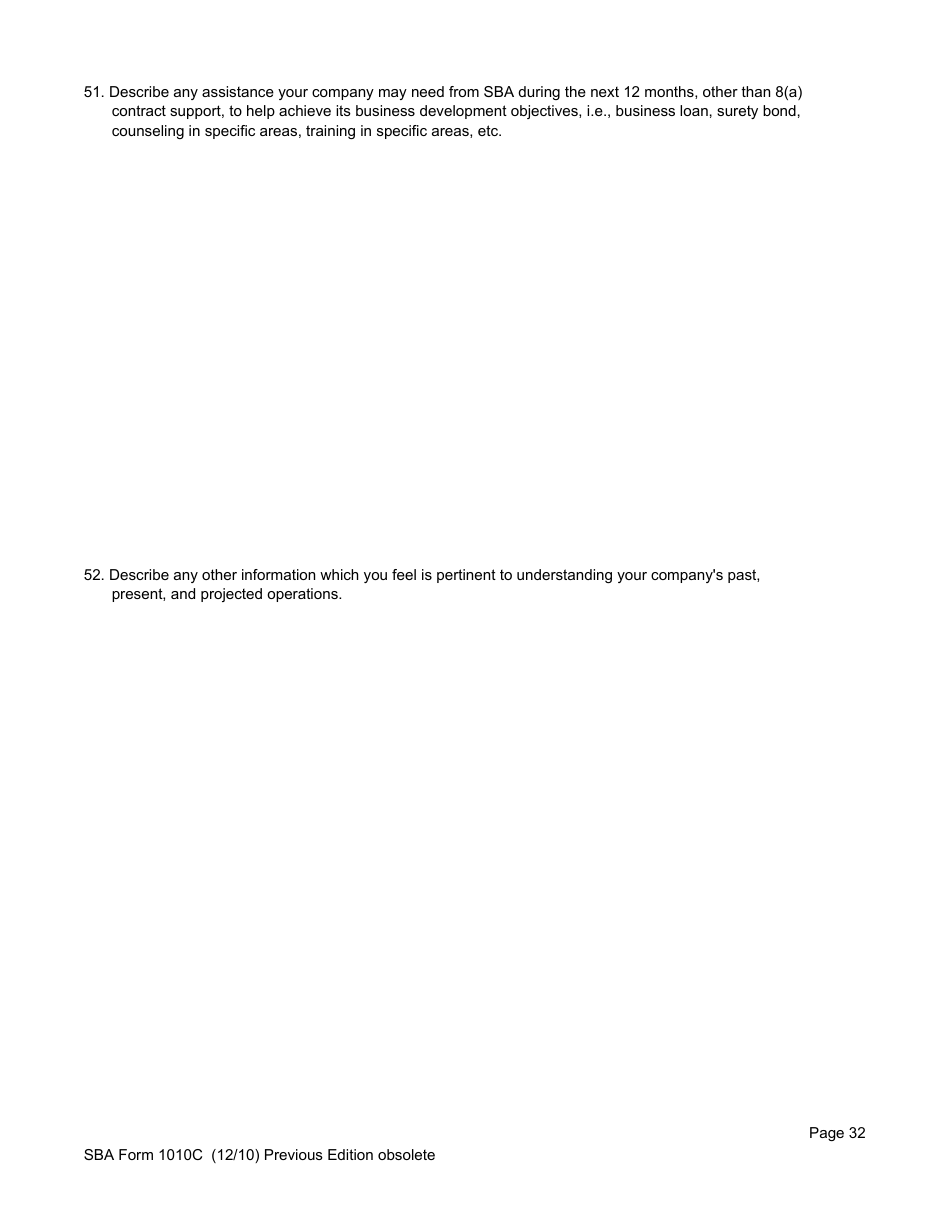 SBA Form 1010C U.S. Small Business Administration 8(A) Business Plan, Page 34