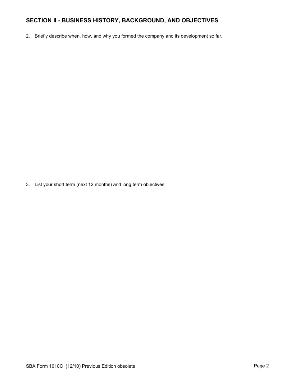 SBA Form 1010C U.S. Small Business Administration 8(A) Business Plan, Page 4