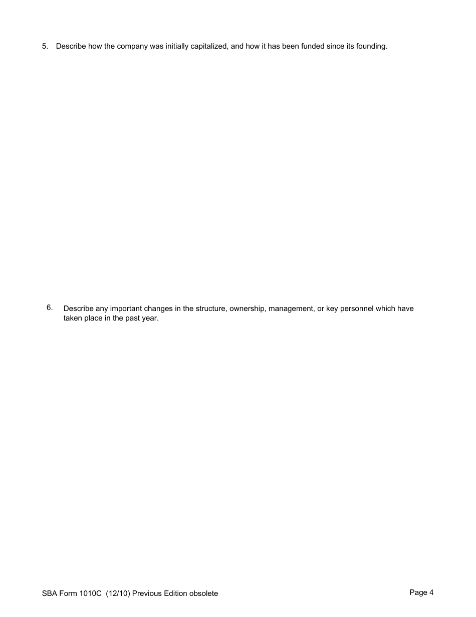 SBA Form 1010C U.S. Small Business Administration 8(A) Business Plan, Page 6