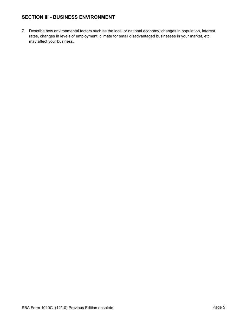 SBA Form 1010C U.S. Small Business Administration 8(A) Business Plan, Page 7