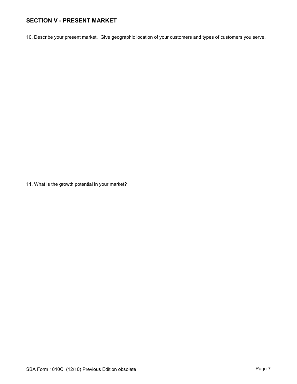 SBA Form 1010C U.S. Small Business Administration 8(A) Business Plan, Page 9