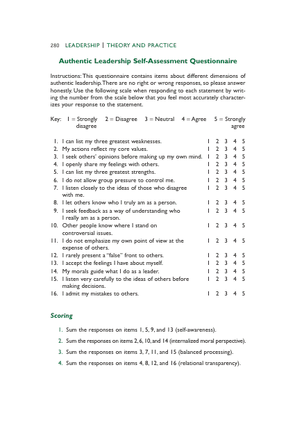 Authentic Leadership Self-assessment Questionnaire Form Download Pdf