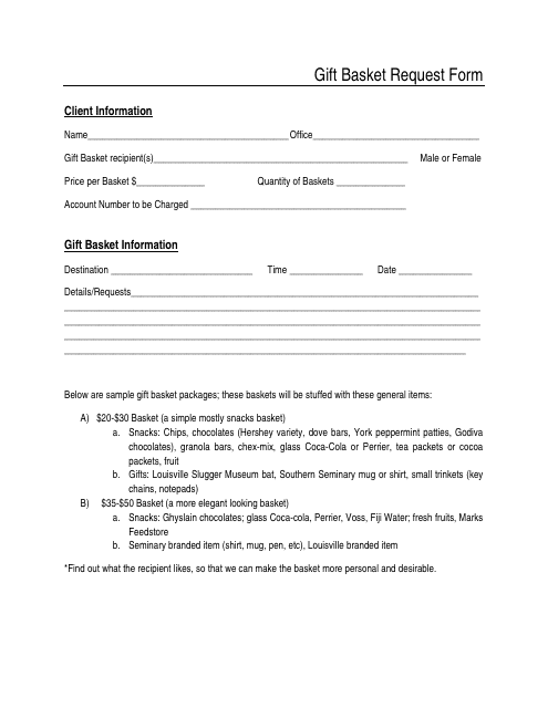 &quot;Gift Basket Request Form&quot; Download Pdf