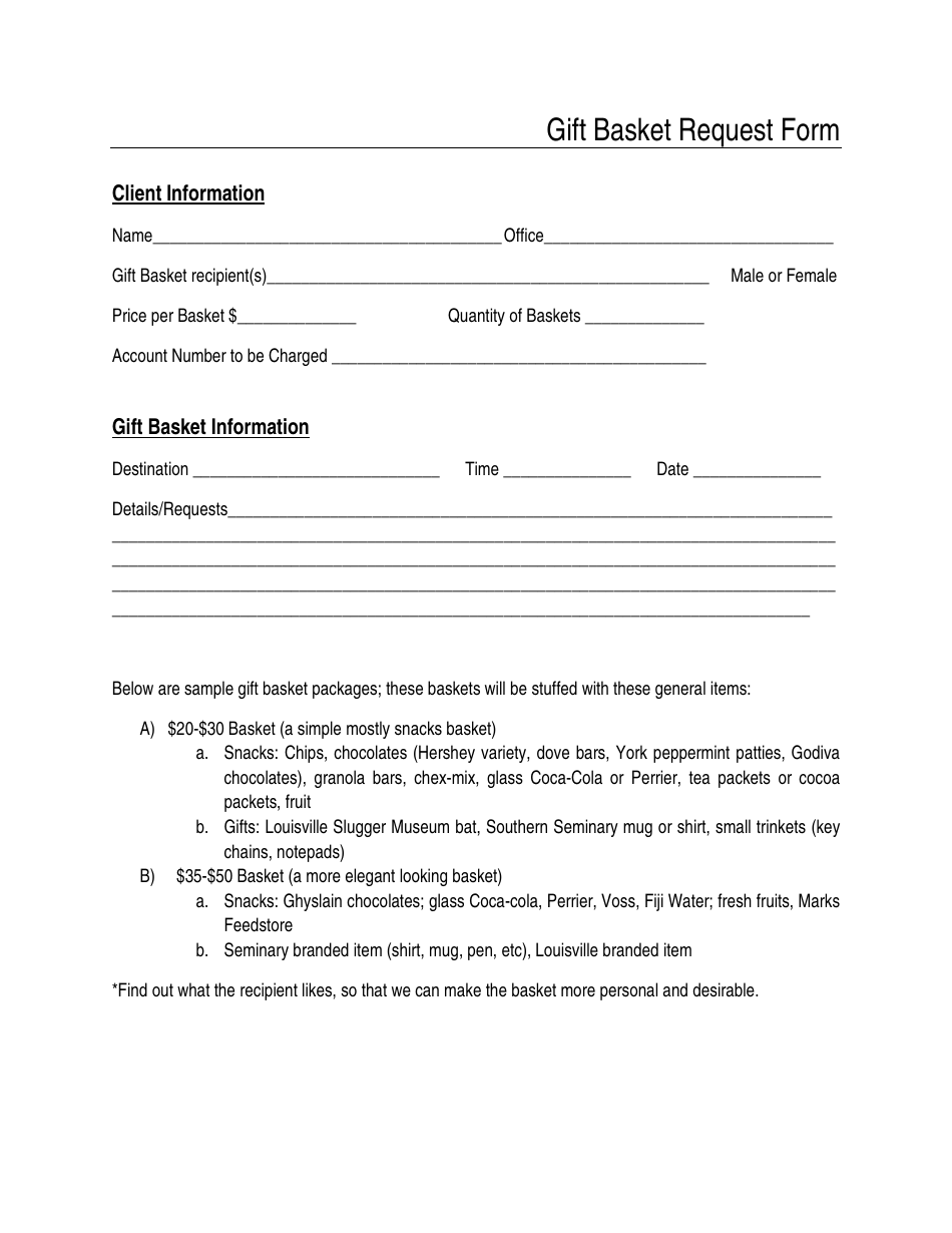 Gift Basket Request Form, Page 1