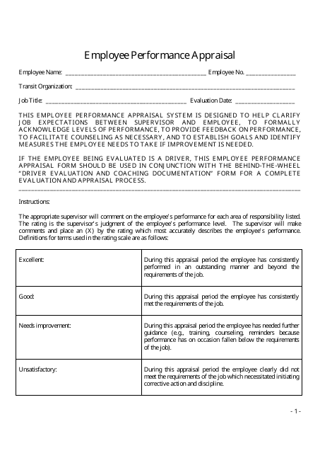 Employee Performance Appraisal Form - Big Table Download Pdf