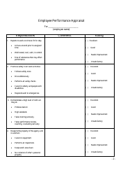 Employee Performance Appraisal Form - Big Table, Page 2