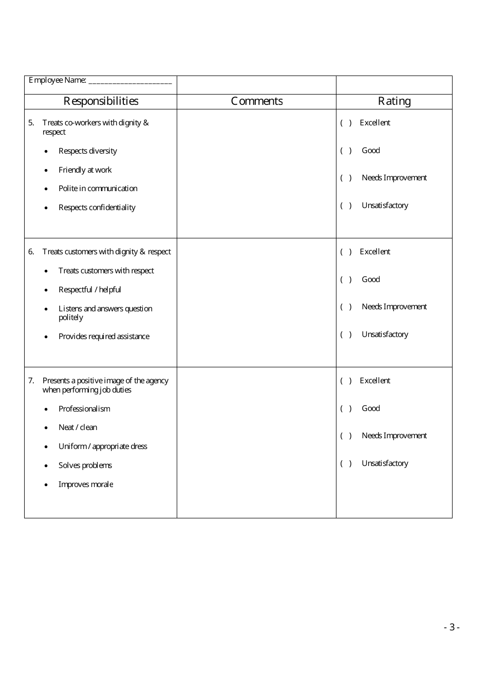 Employee Performance Appraisal Form - Big Table, Page 3