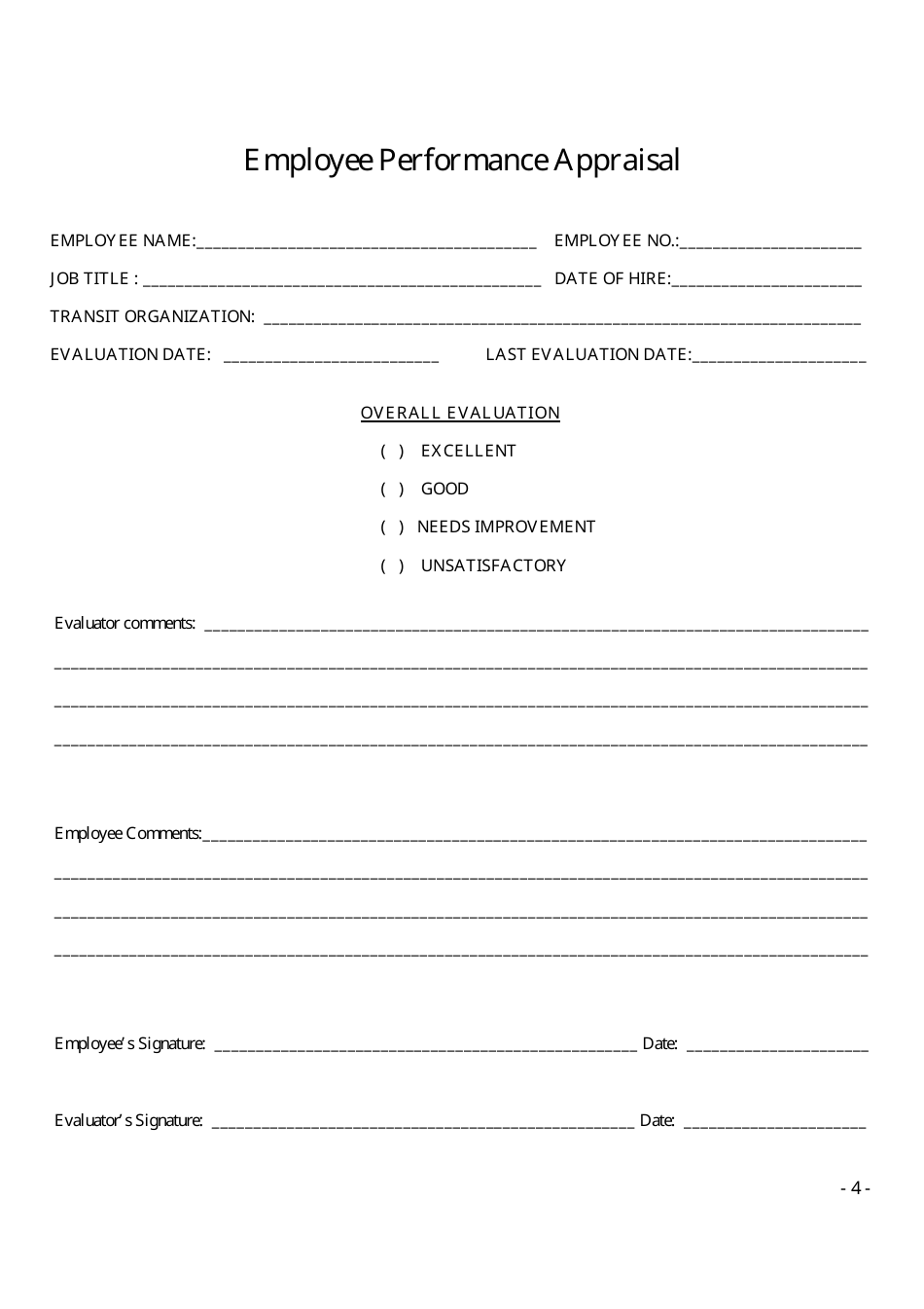 Employee Performance Appraisal Form - Big Table, Page 4
