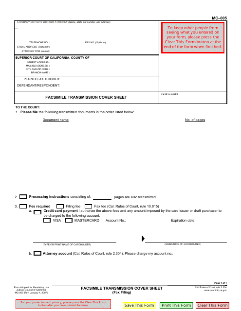 Form MC-005  Printable Pdf