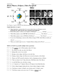 Moon Phases, Eclipses, Tides Pre-quiz Worksheet