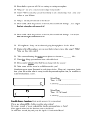 Moon Phases, Eclipses, Tides Pre-quiz Worksheet, Page 2