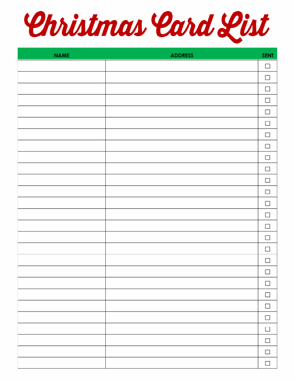 Christmas Card List Template - Red, Page 1