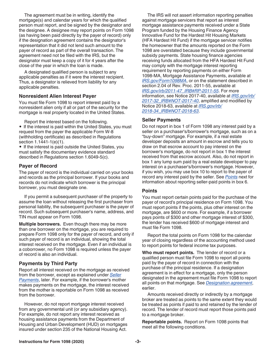 Instructions for IRS Form 1098 Mortgage Interest Statement, Page 3