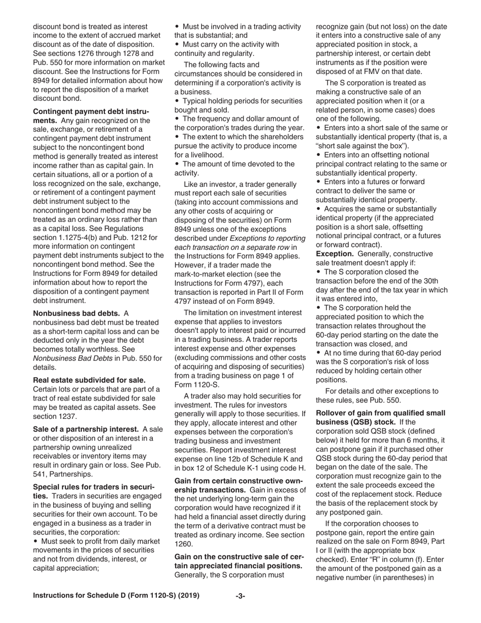 Instructions for IRS Form 1120-S Schedule D Capital Gains and Losses and Built-In Gains, Page 3