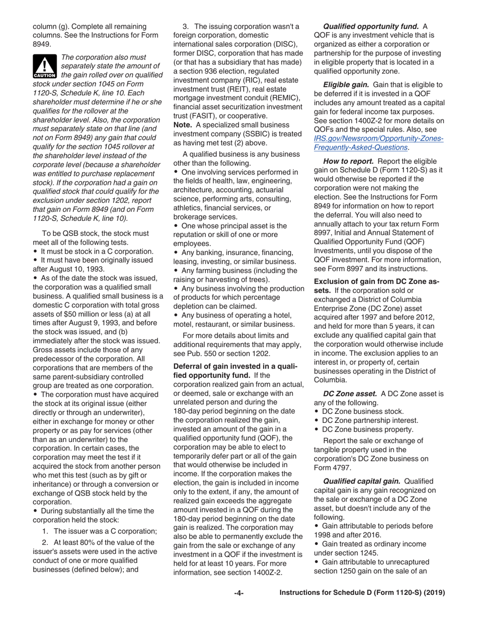 Instructions for IRS Form 1120-S Schedule D Capital Gains and Losses and Built-In Gains, Page 4