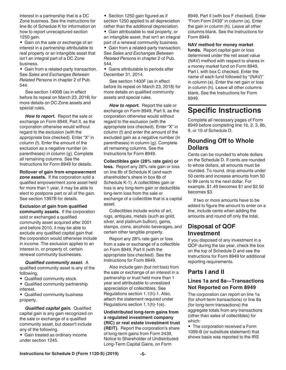 Instructions for IRS Form 1120-S Schedule D Capital Gains and Losses and Built-In Gains, Page 5