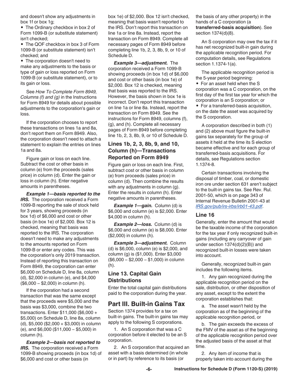 Instructions for IRS Form 1120-S Schedule D Capital Gains and Losses and Built-In Gains, Page 6