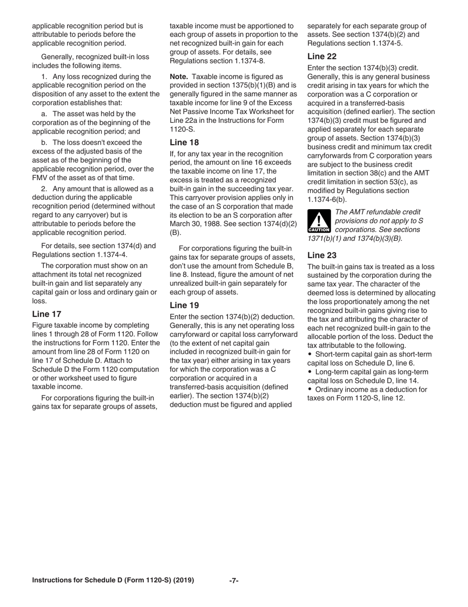Instructions for IRS Form 1120-S Schedule D Capital Gains and Losses and Built-In Gains, Page 7