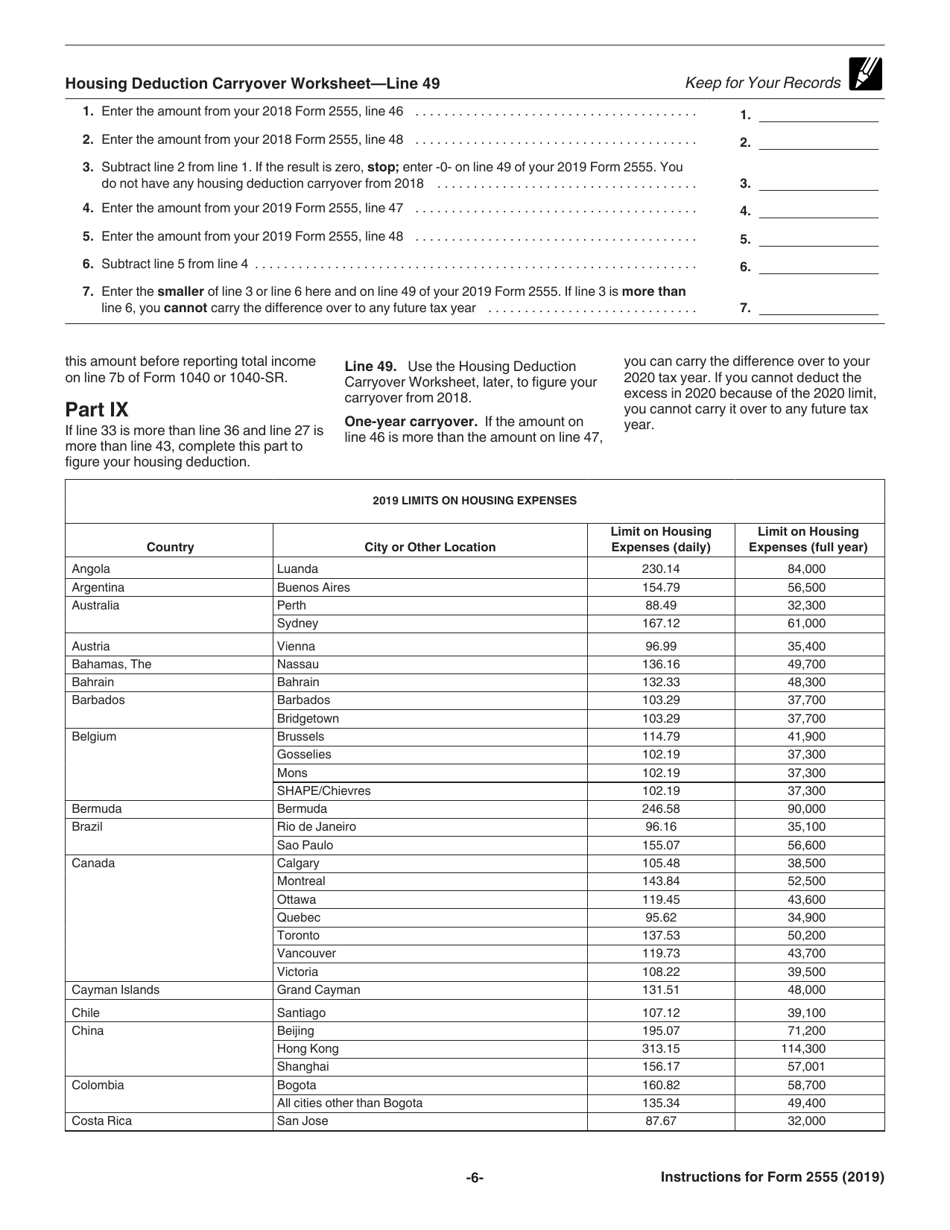 Instructions for IRS Form 2555 Foreign Earned Income, Page 6