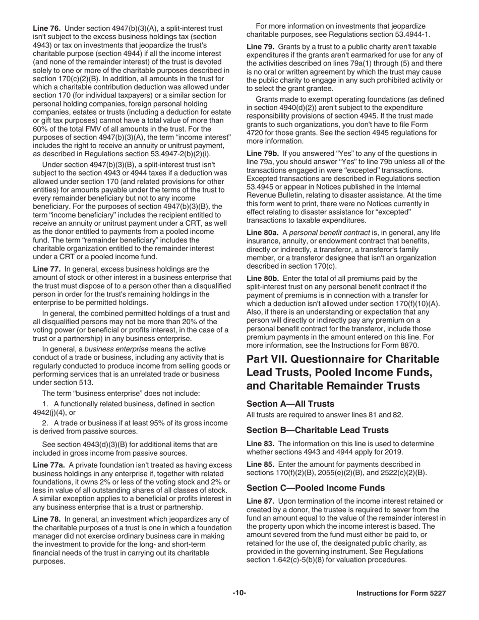Instructions for IRS Form 5227 Split-Interest Trust Information Return, Page 10