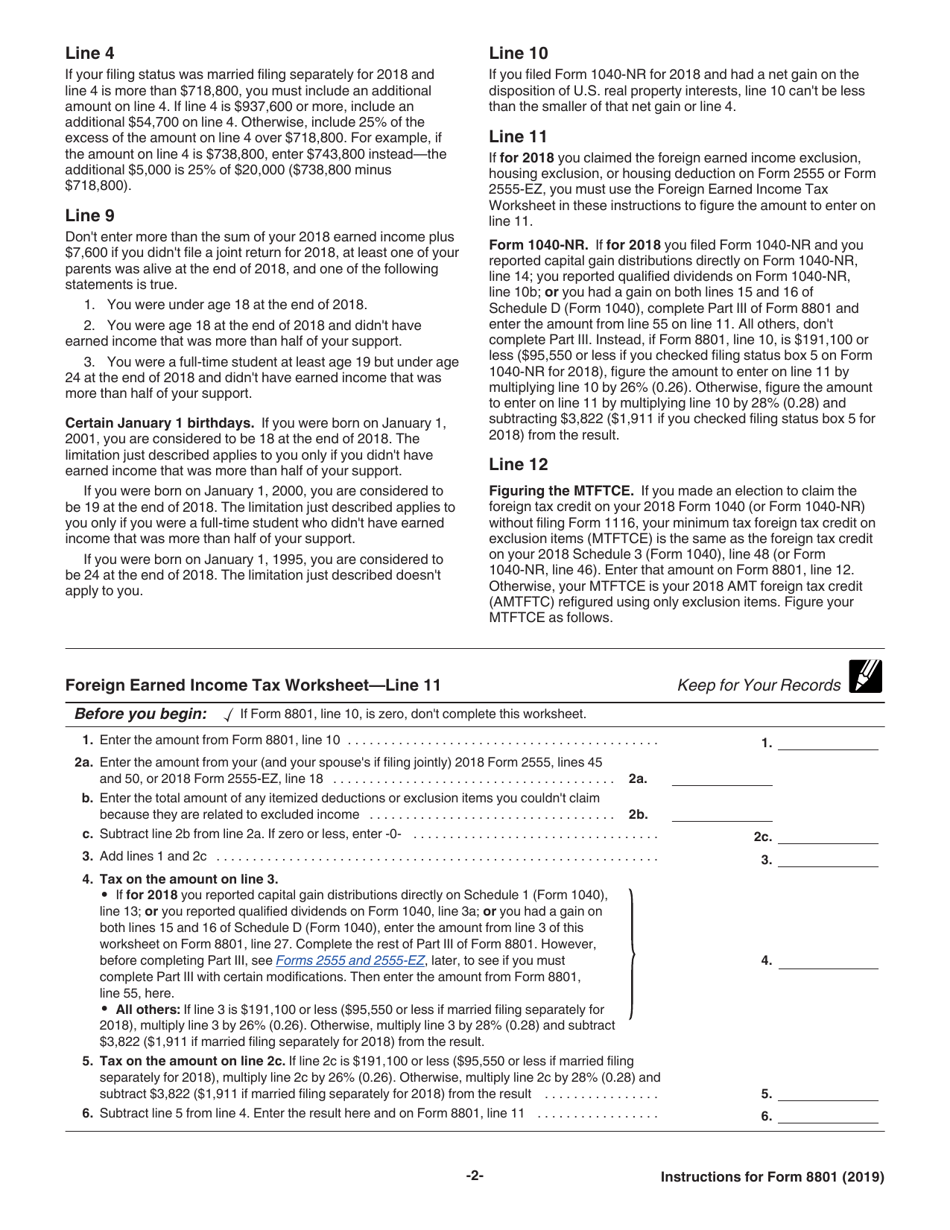 Instructions for IRS Form 8801 Credit for Prior Year Minimum Tax - Individuals, Estates, and Trusts, Page 2