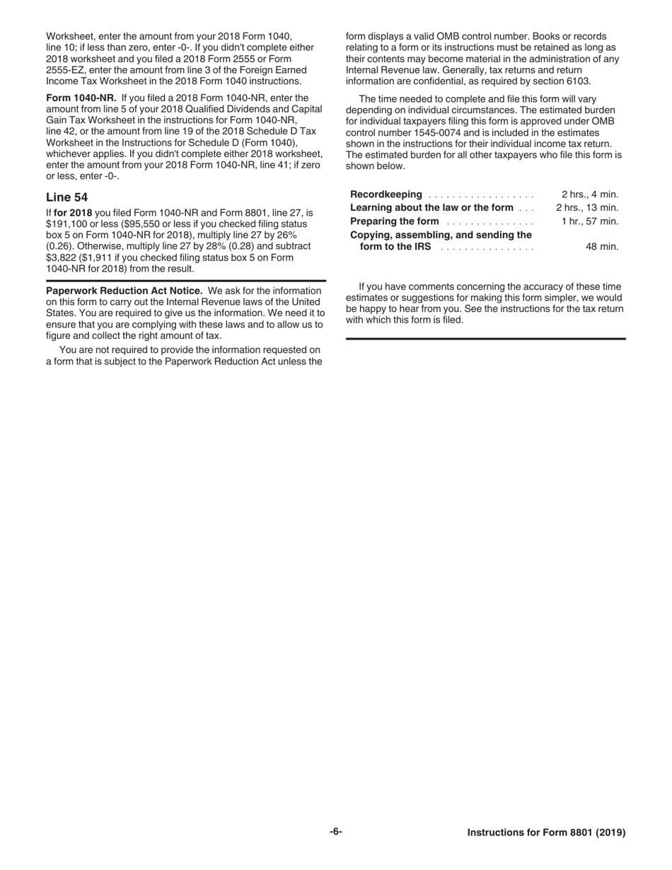 Instructions for IRS Form 8801 Credit for Prior Year Minimum Tax - Individuals, Estates, and Trusts, Page 6