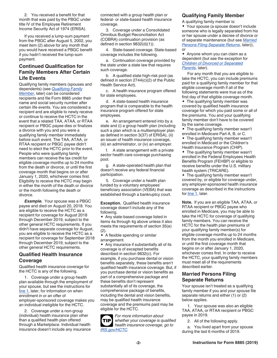 Instructions for IRS Form 8885 Health Coverage Tax Credit, Page 2